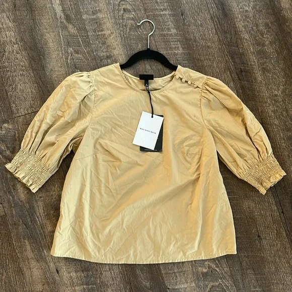 NWT Who What Wear Tan Puff Sleeve Blouse - Picture 12 of 14